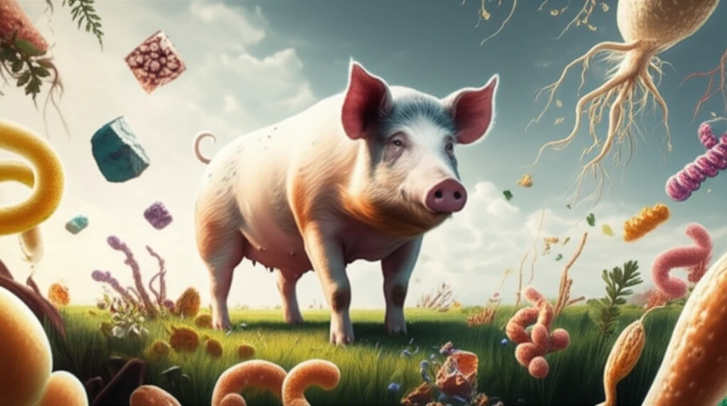Healthy pig in a green field, symbolizing natural approaches to livestock farming.