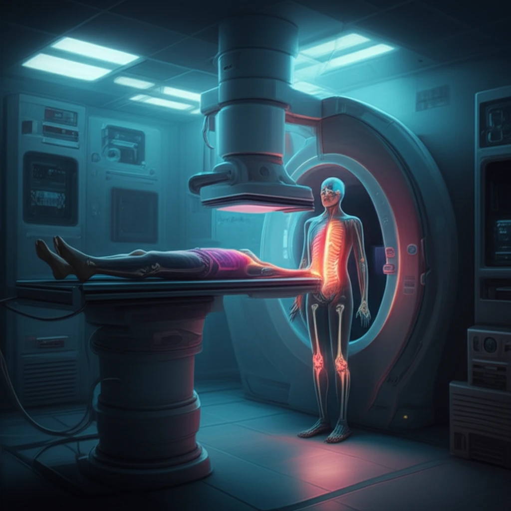 Medical X-ray machine scanning human body.