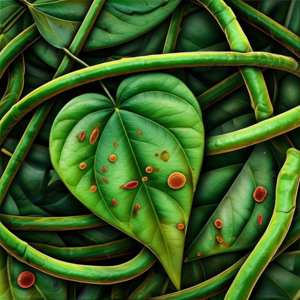 Betel leaves intertwined with microscopic Candida cells