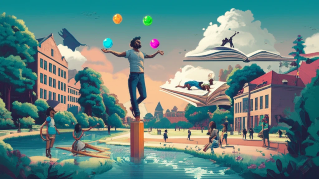 Diverse university students enjoying physical activities on a vibrant campus.