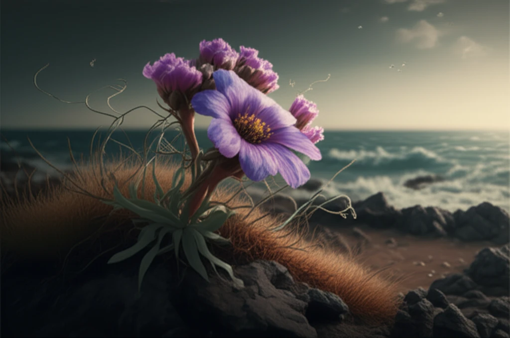 Endangered Limonium bicolor flower with DNA strands