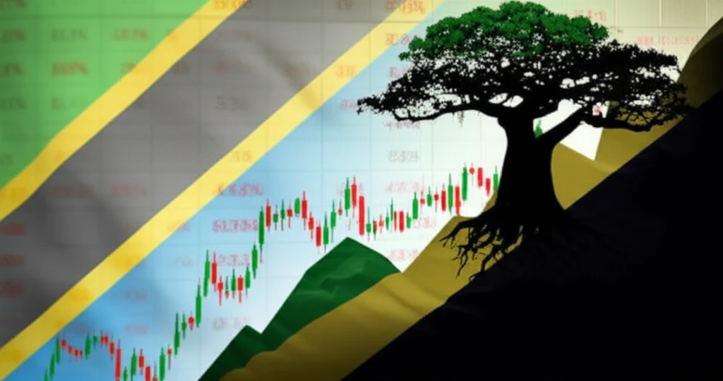 Baobab tree growing out of a stock market chart symbolizing growth in Tanzania's stock market.