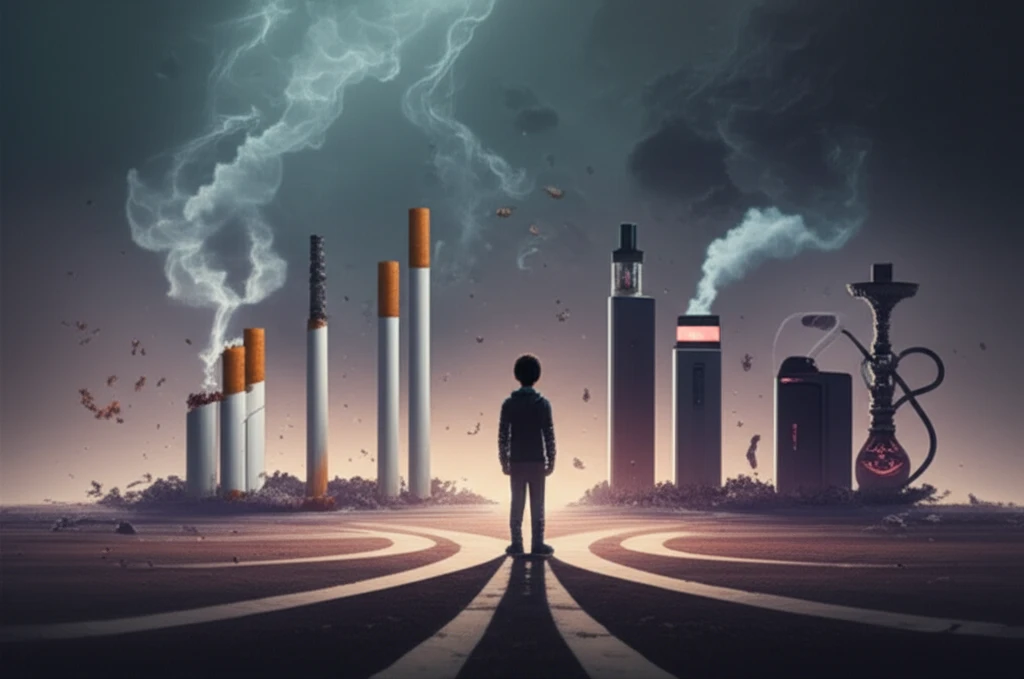 Crossroads of Choice: A surreal illustration depicting the difficult decisions young people face regarding tobacco and nicotine use.