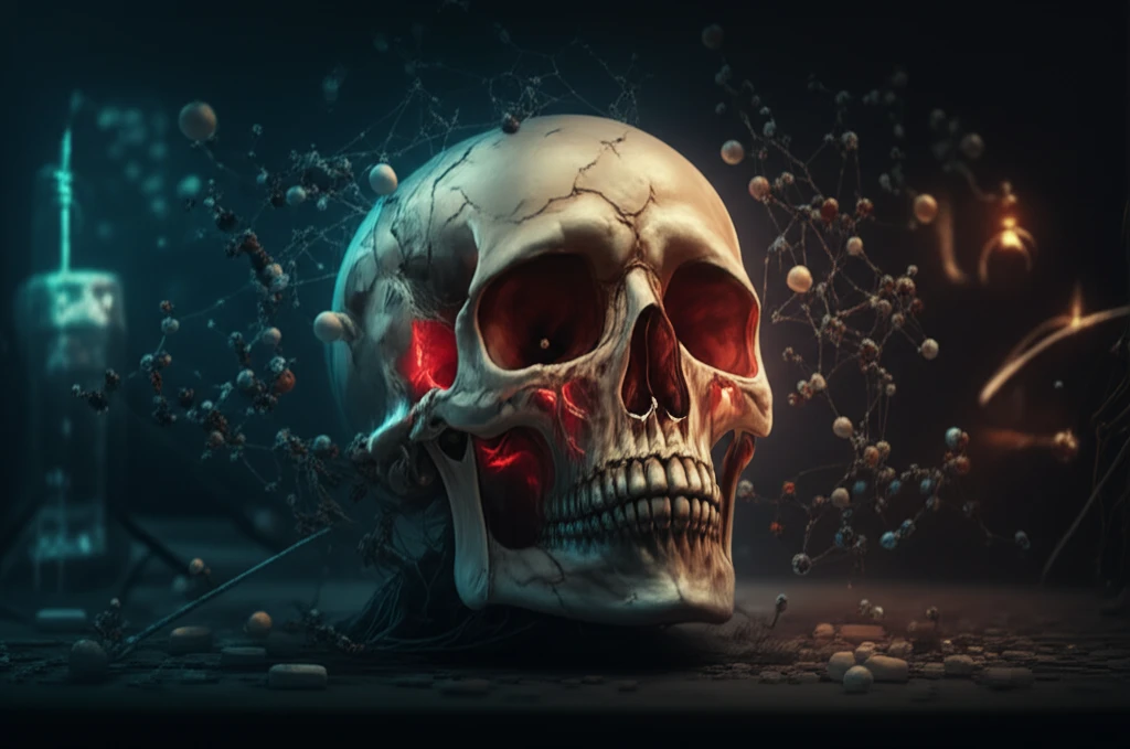 A human skull with glowing bone marrow, representing the use of bone marrow analysis in forensic science.