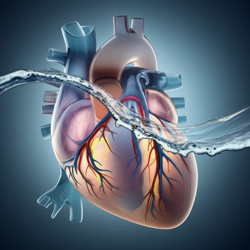 Translucent heart valve with glowing strands of DNA being gently washed away.