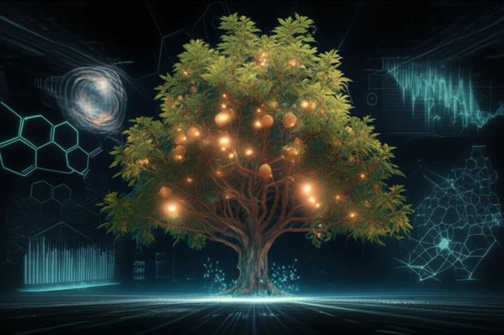 Tetradium plant illustration blending traditional and modern scientific elements.
