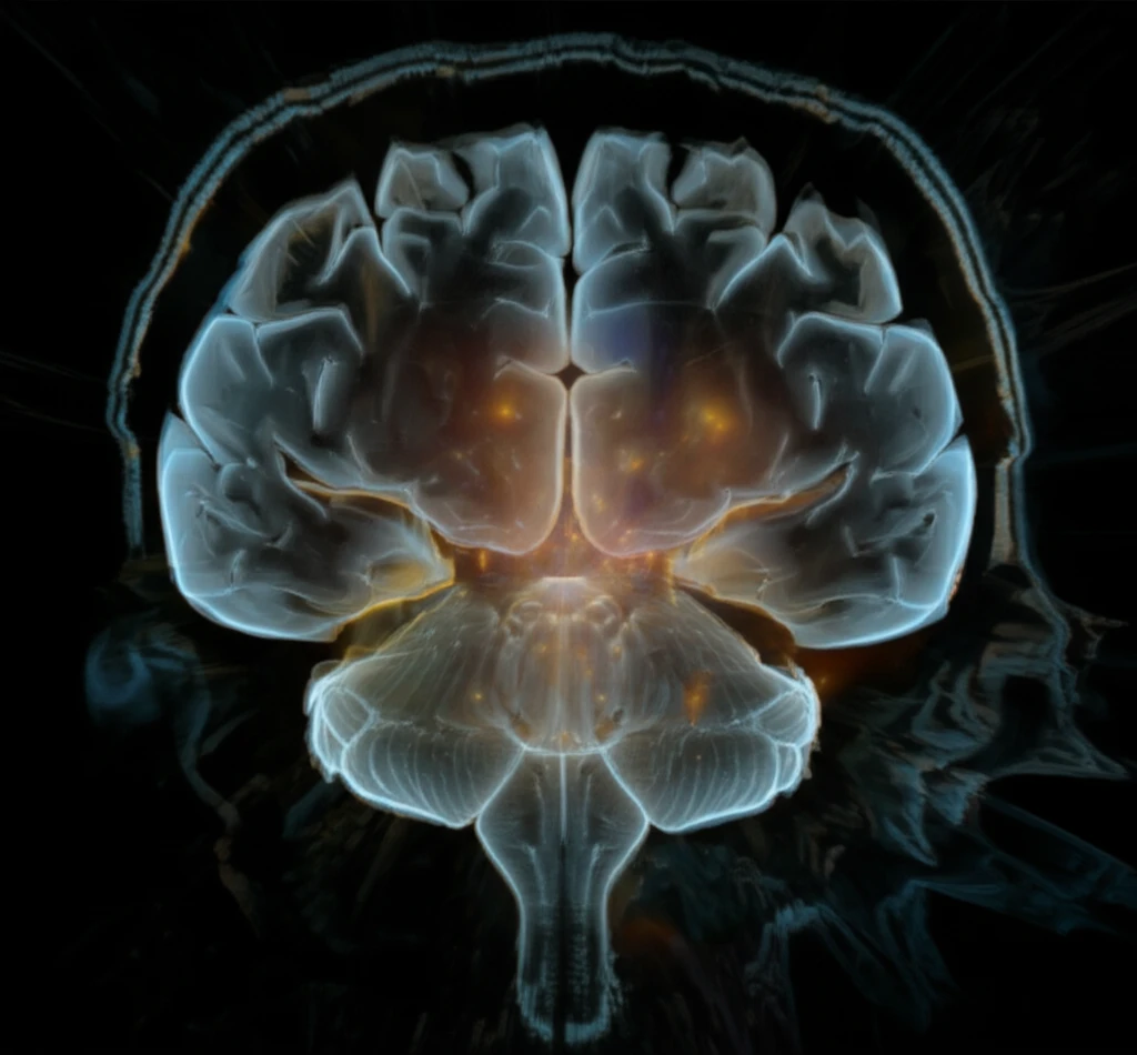 Brain scan gradually becoming clearer, noise reduction concept.
