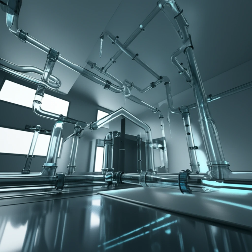 Futuristic home with a transparent looped plumbing system, symbolizing reliability and efficiency.