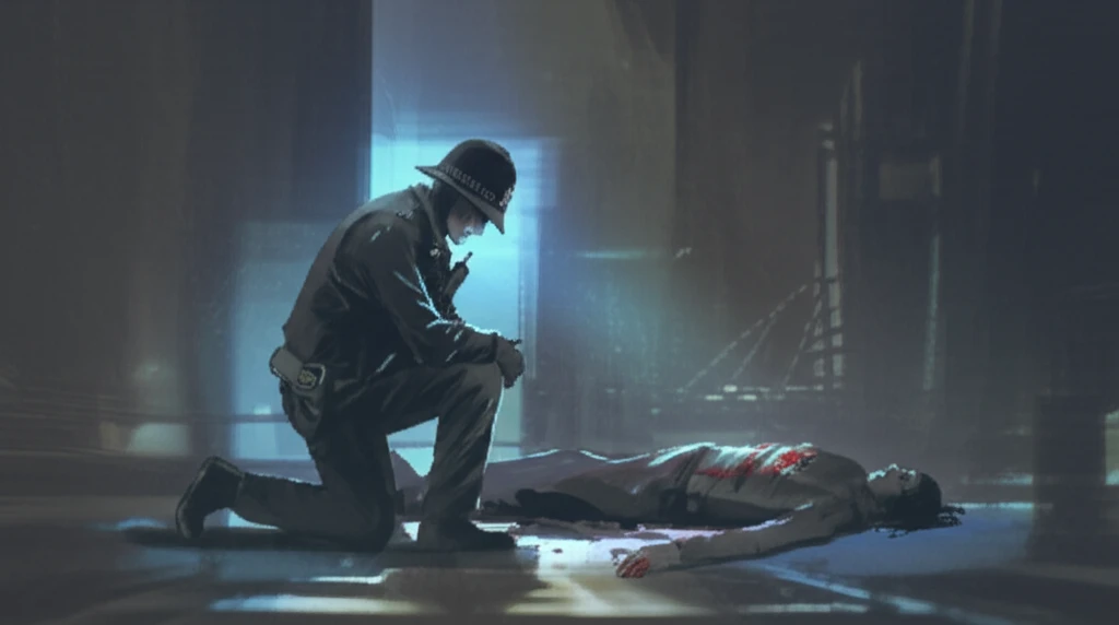 UK police officer providing medical assistance.