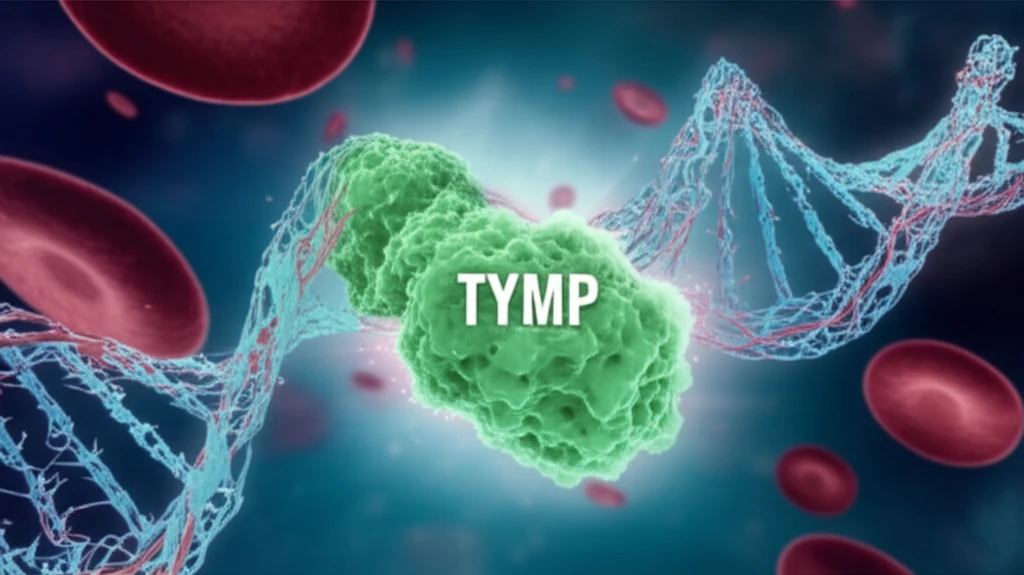 Stylized image of DNA and blood vessels representing the role of thymidine phosphorylase in angiogenesis.