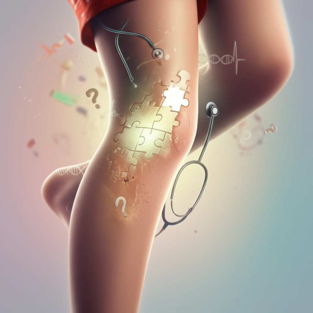 Mysterious skin rash on a child's leg, symbolizing diagnostic challenges in pediatric dermatology.