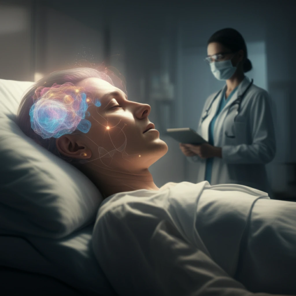 Surreal illustration of anesthesia and brain activity.