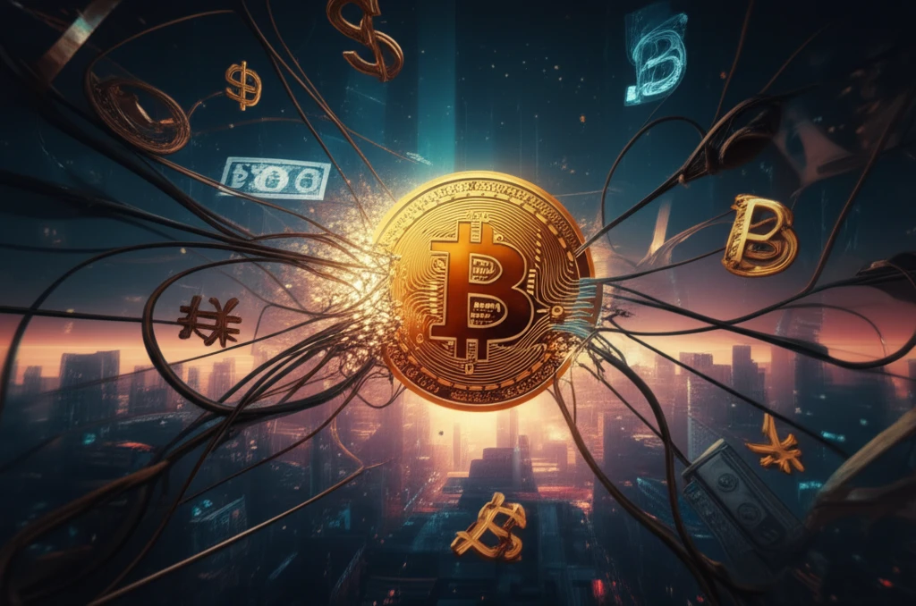 Bitcoin breaking free from traditional finance, symbolizing cryptocurrency independence.