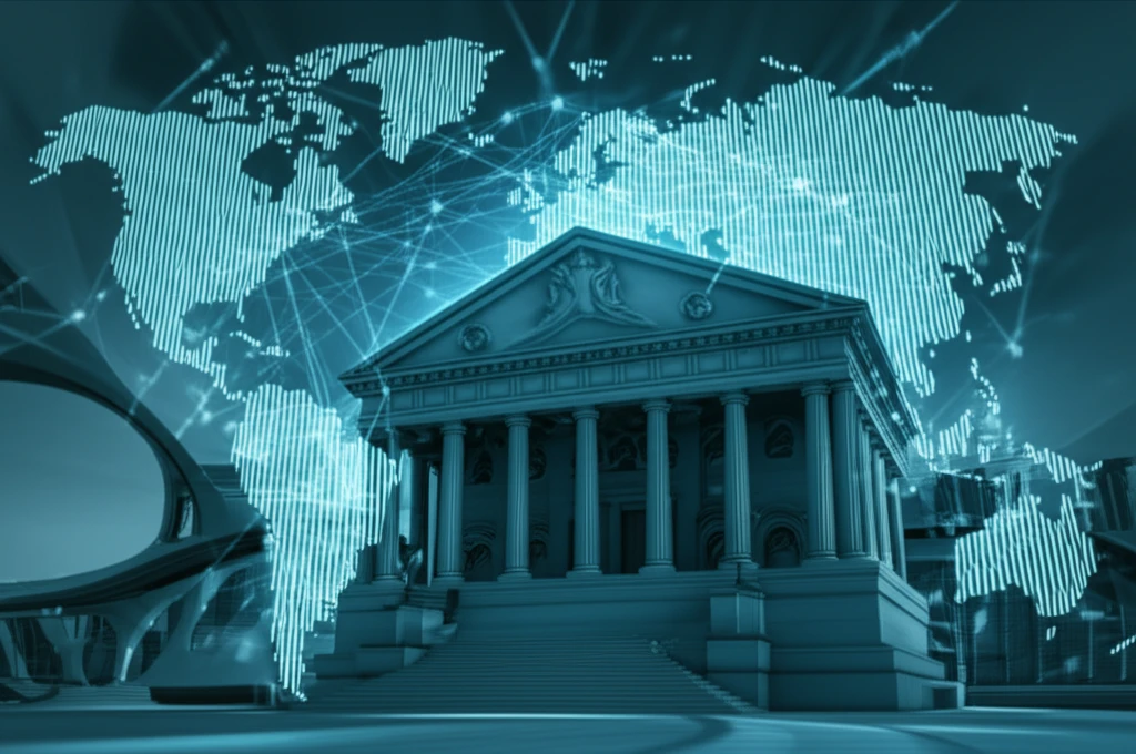 National crypto-currency concept art: central bank evolving into digital currency exchange.