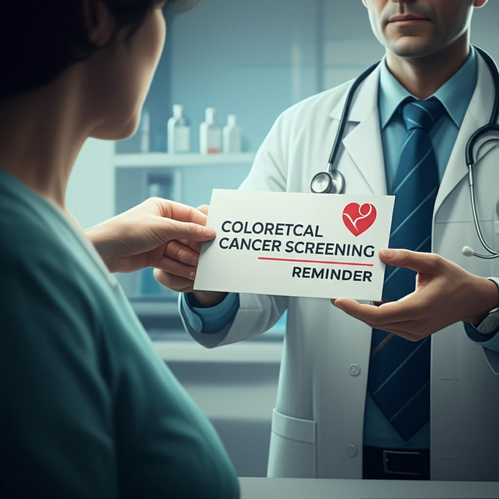 Doctor handing a reminder card about cancer screening.