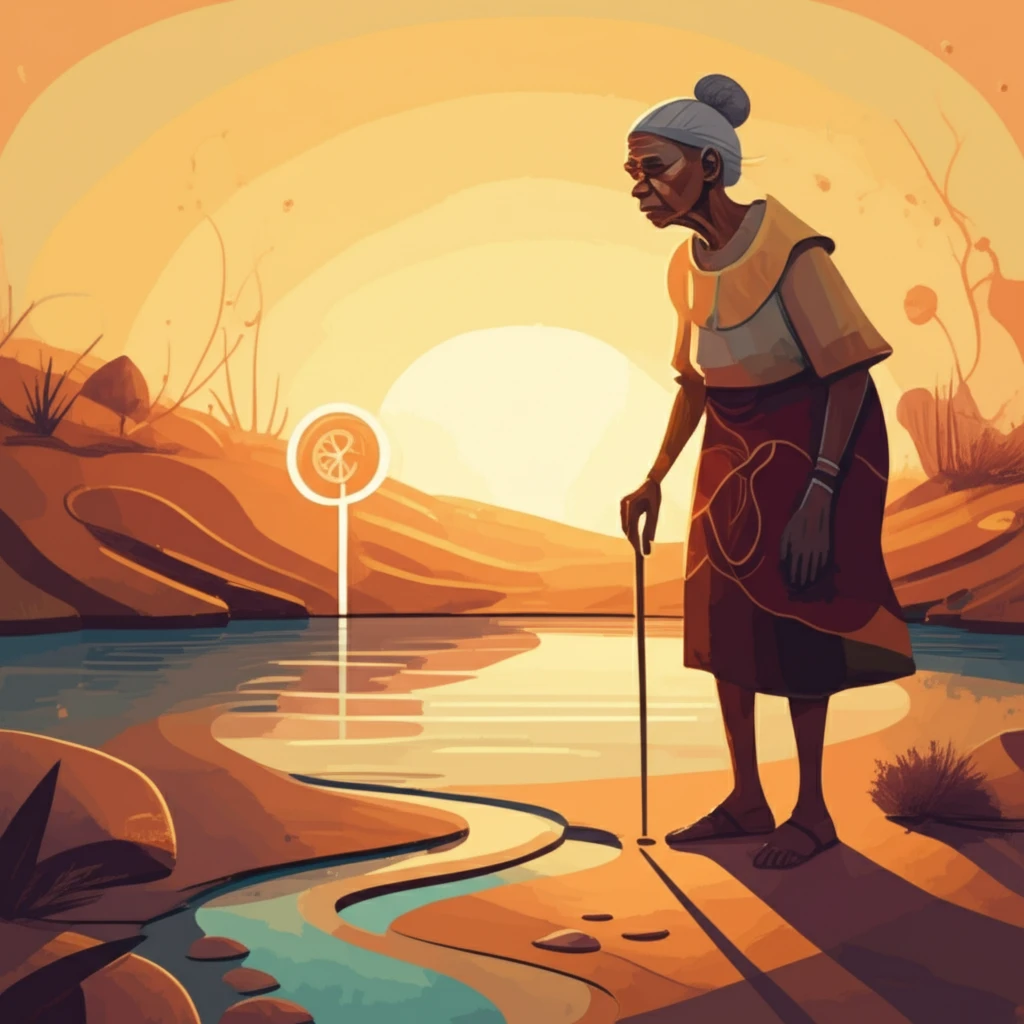 Stylized image representing the resilience of elderly Aboriginal women facing urinary incontinence.