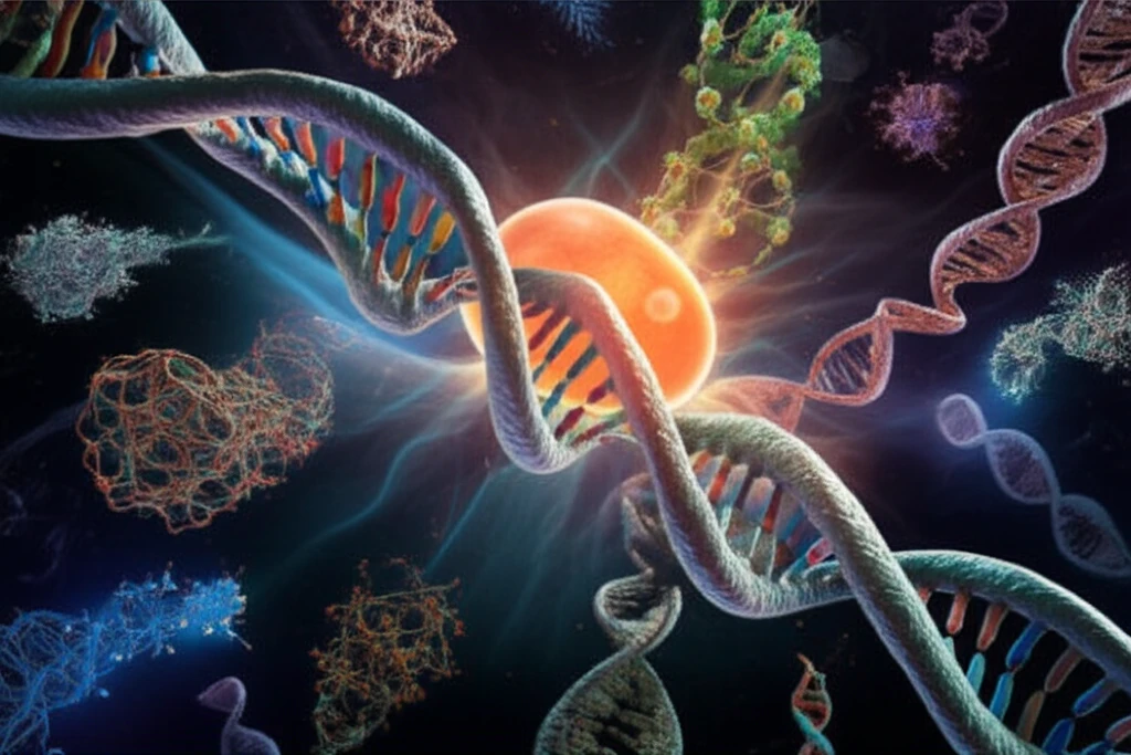 3D rendering of DNA folding within a cell nucleus.