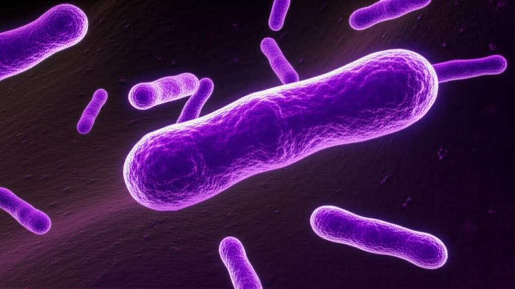 Microscopic bacteria with purple hue, representing rapid tuberculosis diagnosis.