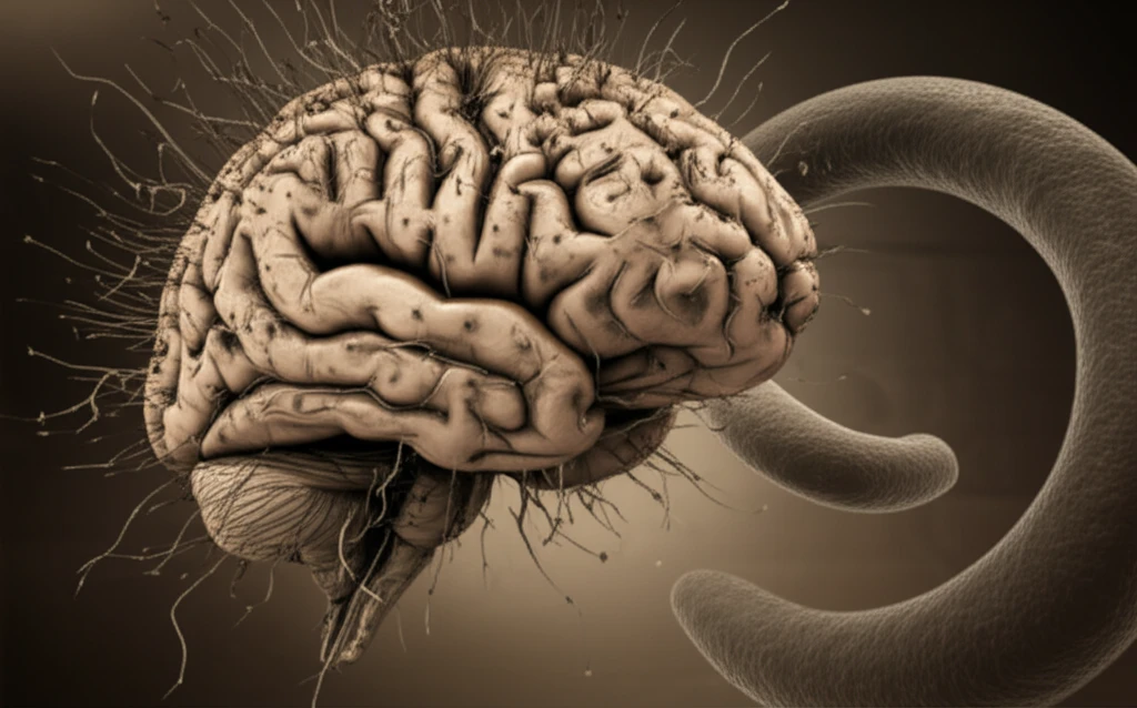 Illustration of a brain with iron structures, symbolizing iron accumulation in sickle cell disease.