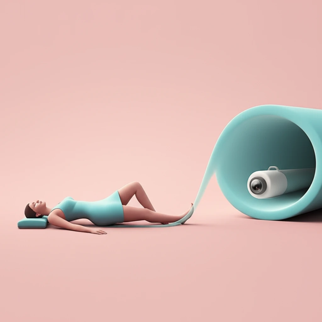 Illustration of a colonoscopy procedure showing a camera entering the colon from the right side, emphasizing patient comfort.