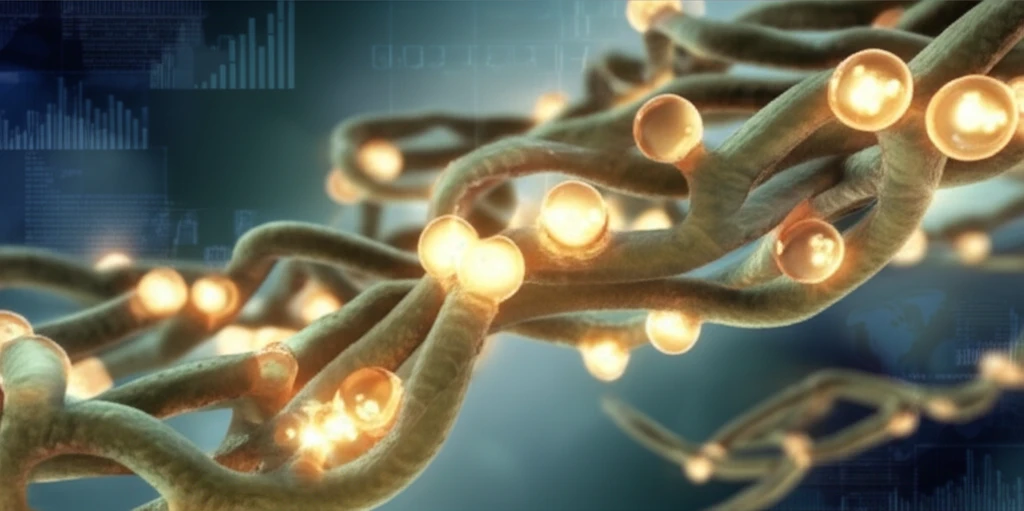 Abstract illustration of cholesterol molecules binding to protein sequences, representing computational analysis.