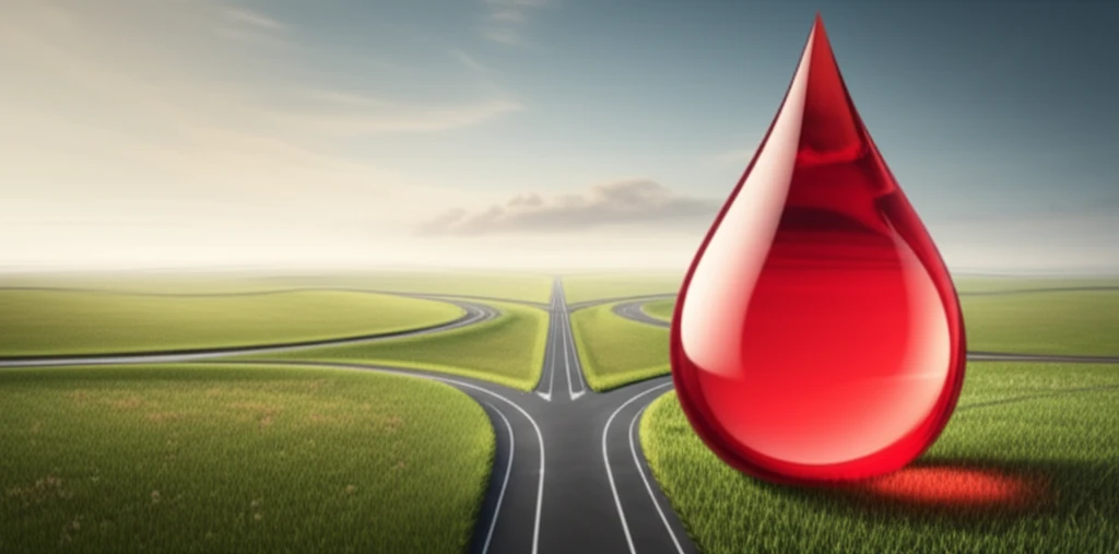 Blood drop transforming into a green field, symbolizing diabetes prevention with LP-IR.
