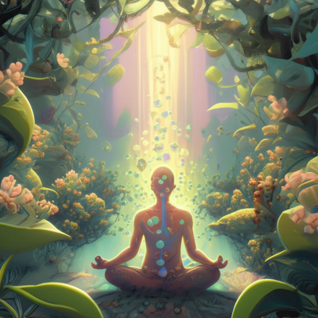 Person meditating in a garden with Myxopyrum smilacifolium, symbolizing stress relief and adaptogenic power.