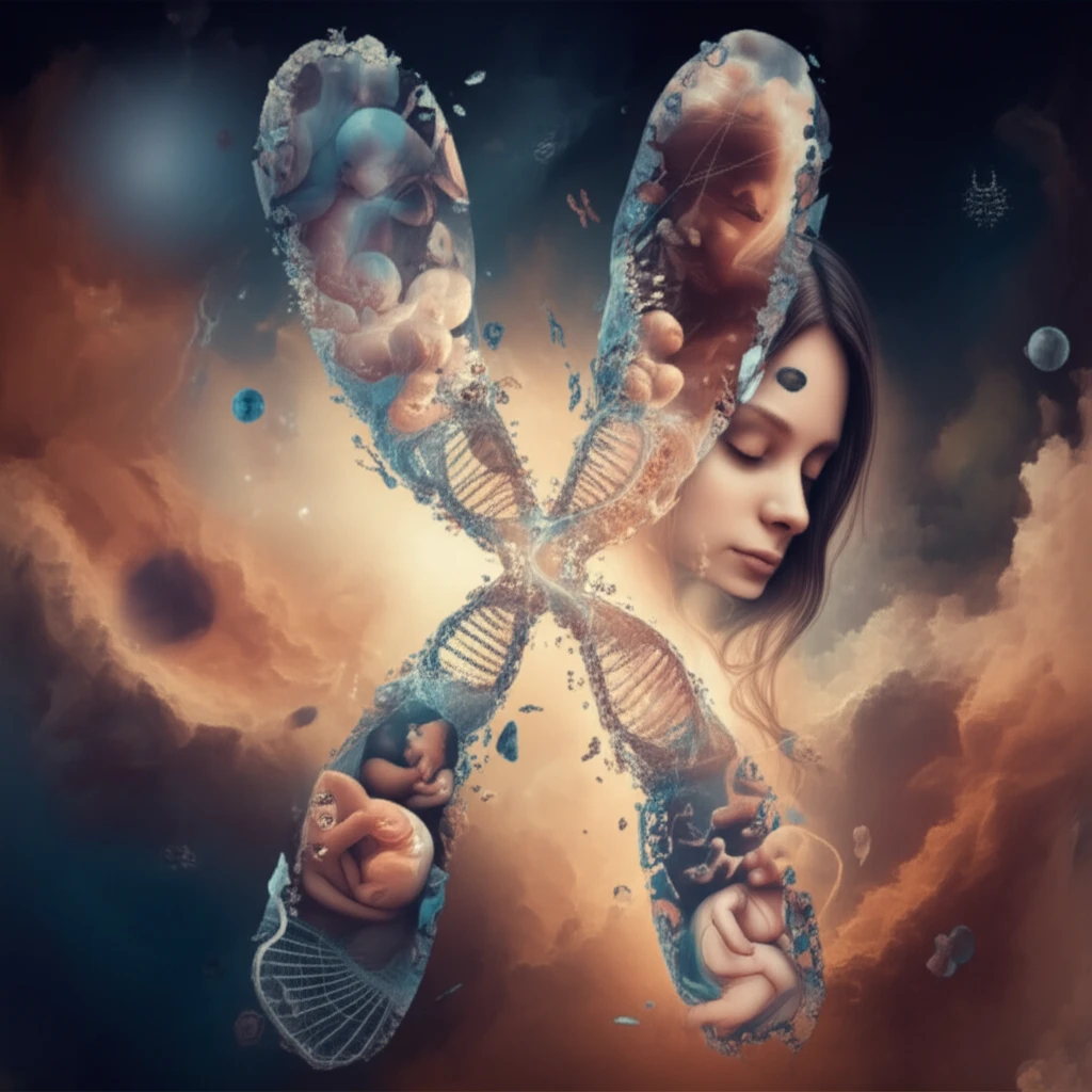 Fragmented X chromosome forming a portrait, symbolizing Turner Syndrome diagnosis.