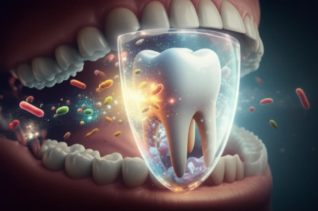 Glowing shield protecting teeth from bacteria