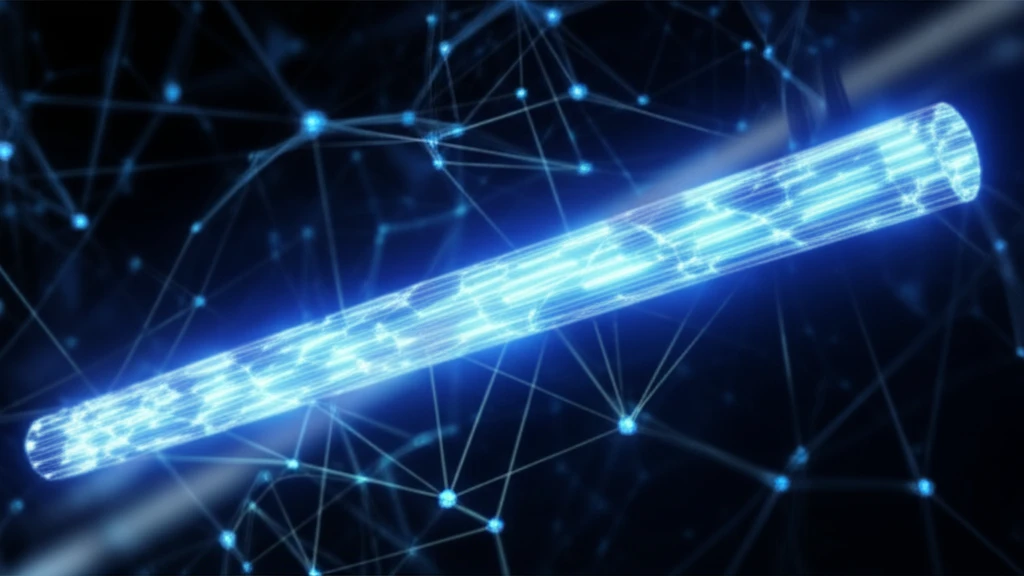 Glowing plastic rod scintillator with neural network pattern, symbolizing AI-enhanced radiation detection.