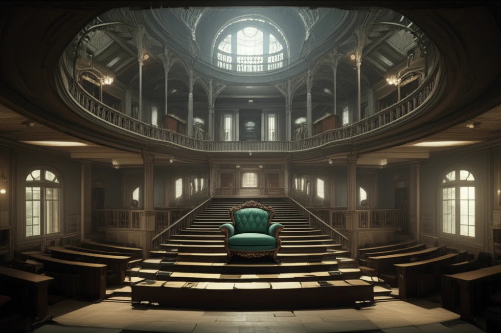 Surreal illustration of a psychoanalyst's couch in a university lecture hall.