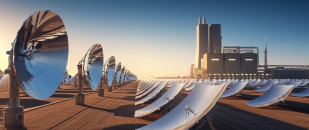 Solar-powered industrial facility with parabolic trough collectors.