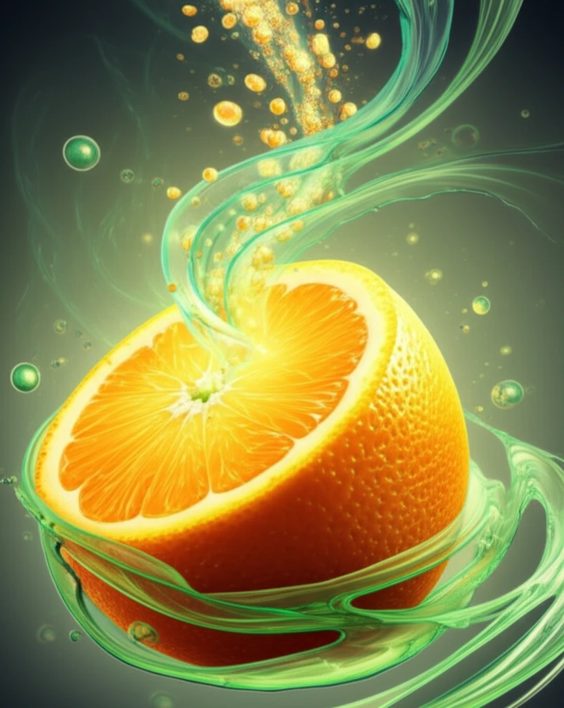 Citrus fruit with glowing flavonoids extracted by a green solvent.