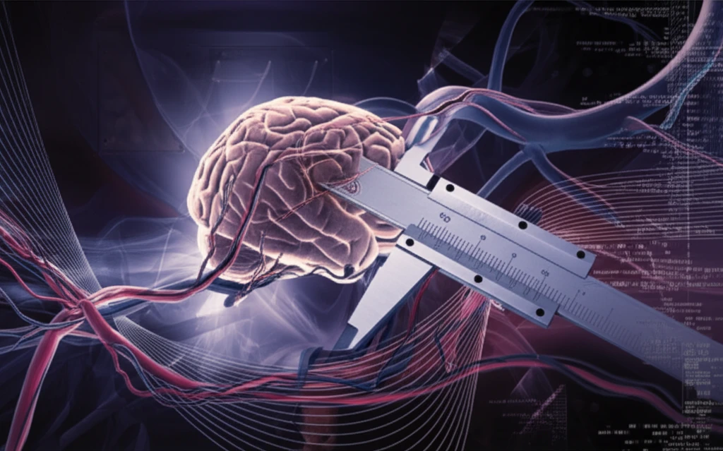 Brain aneurysm with measurement calipers