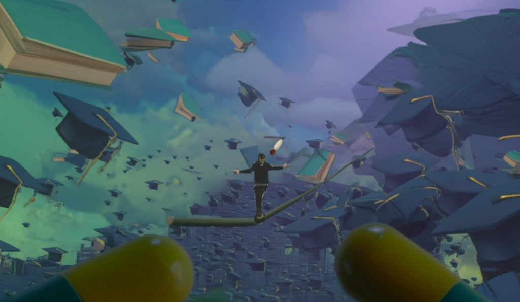 Surreal illustration symbolizing the challenges of student health.