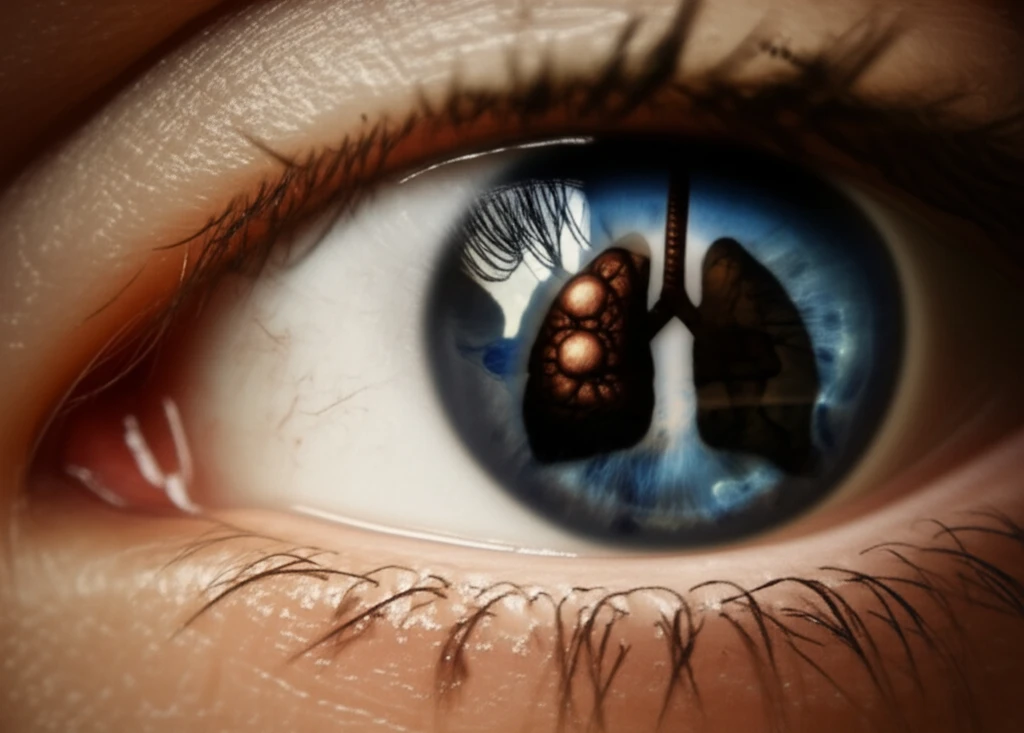 Illustration of iris tumor casting a lung-shaped shadow.