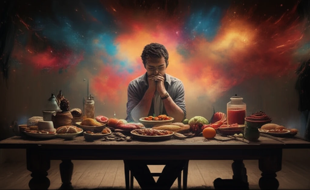 Surreal illustration representing the connection between food and emotions.