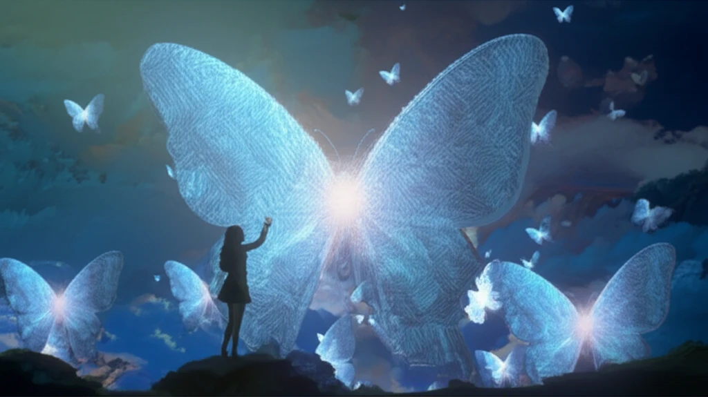 Ethereal butterfly symbolizing relief from visual hallucinations in Parkinson's disease.
