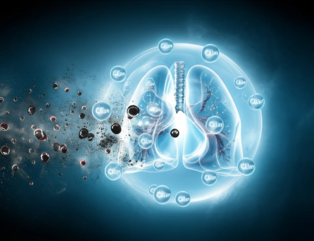 Protective calcium barrier shielding healthy lungs from smoke particles.
