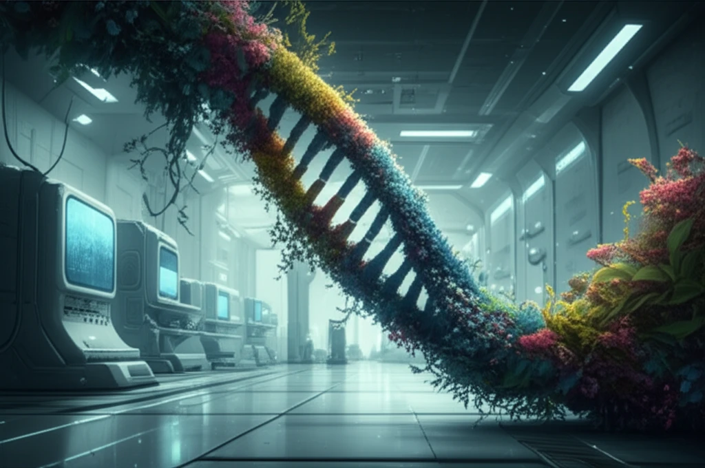 DNA transforming into botanical life.