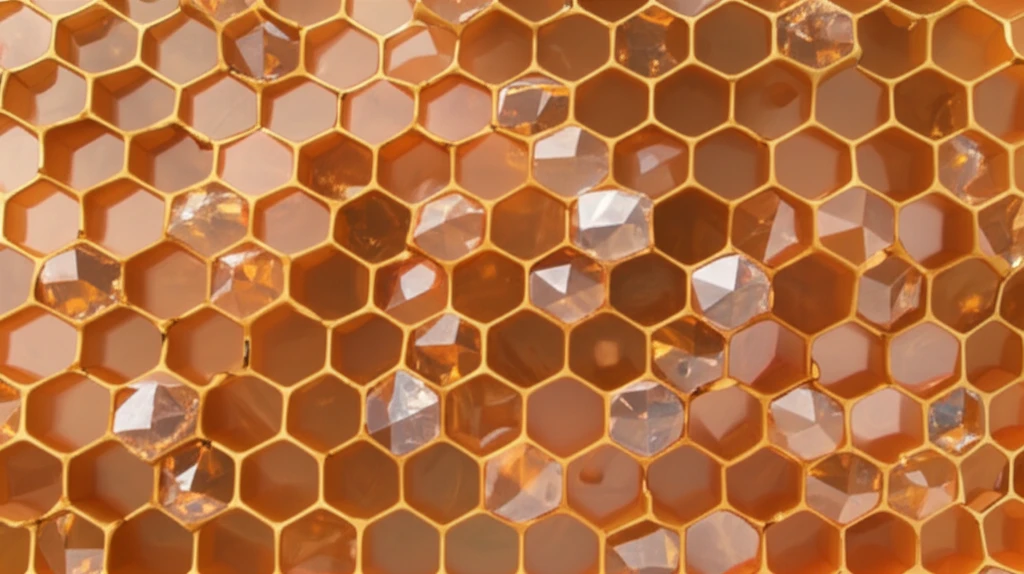 Honeycombs with glucose crystals forming within, symbolizing honey crystallization.