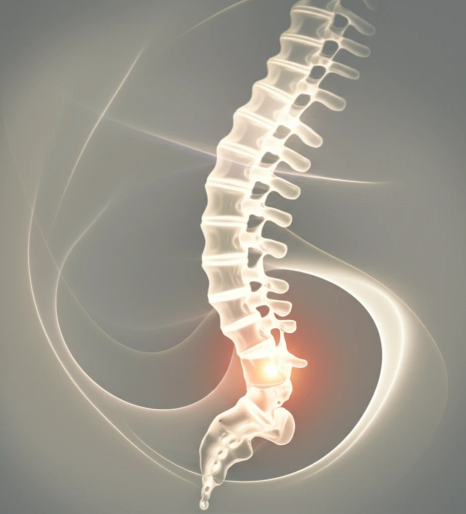 Digital illustration of a glowing spine with energy waves, representing pain relief.