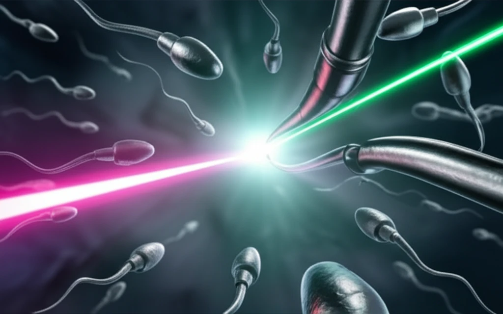 Illustration of laser precision in clearing ejaculatory duct obstruction for fertility treatment.