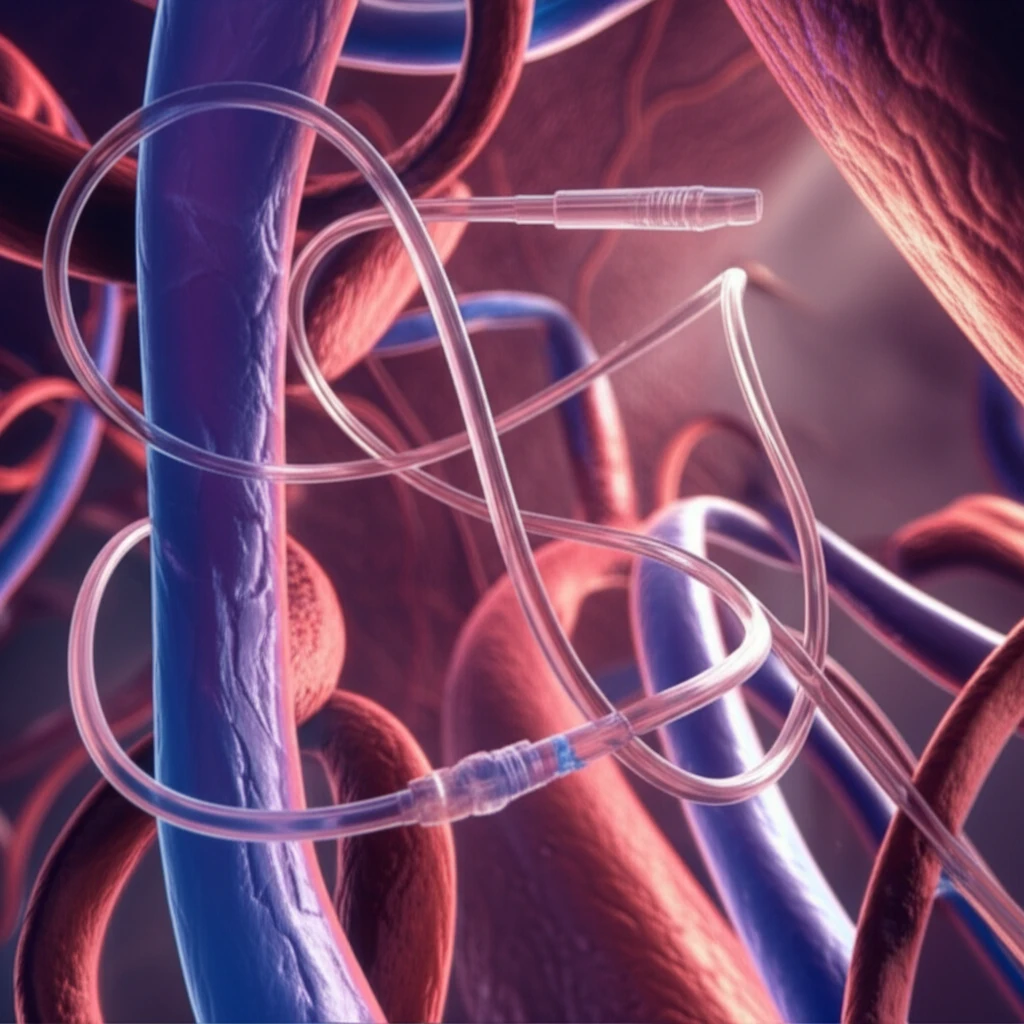 Catheter tangled in blood vessels
