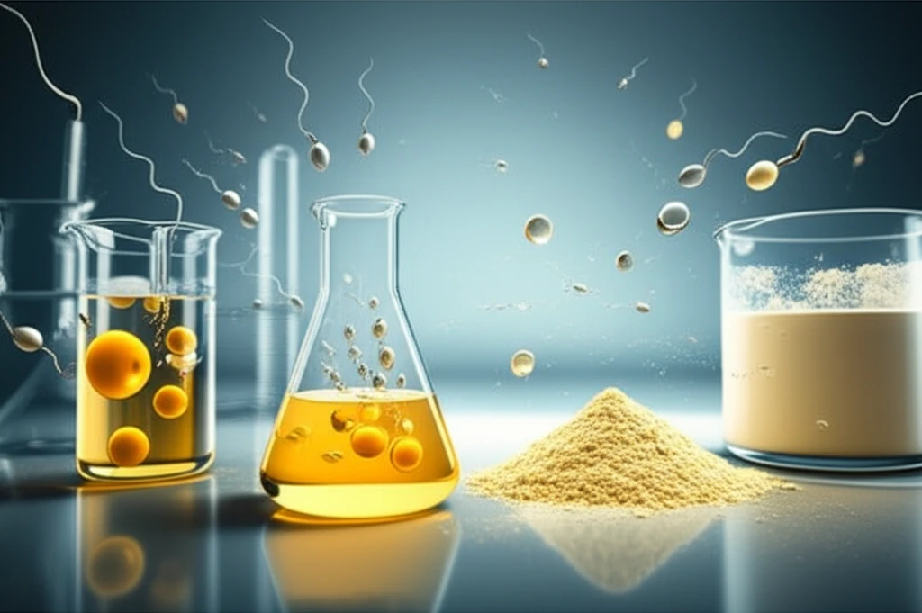 Laboratory setup illustrating traditional egg yolk extenders versus modern soy lecithin alternatives for sperm preservation.
