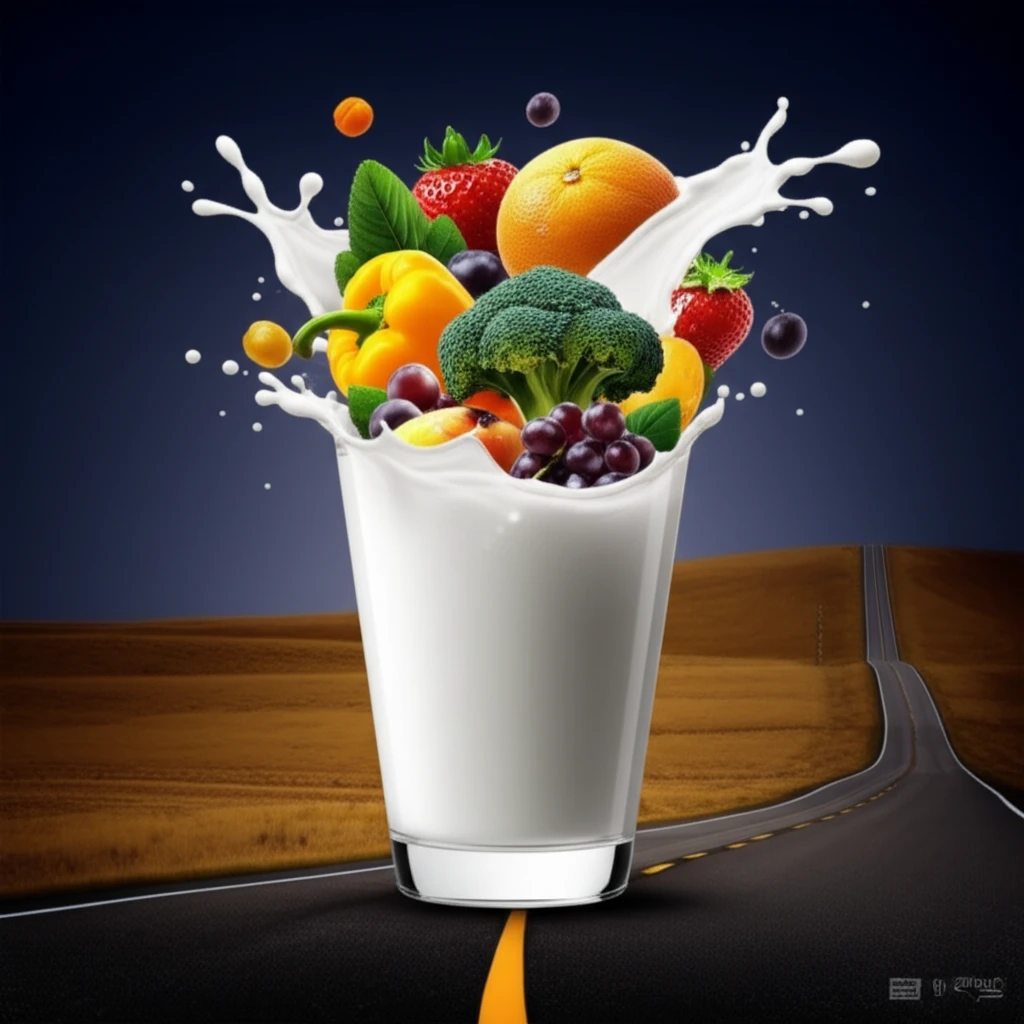 A balanced diet featuring milk, fruits, and vegetables, promoting longevity and counteracting mortality risks.