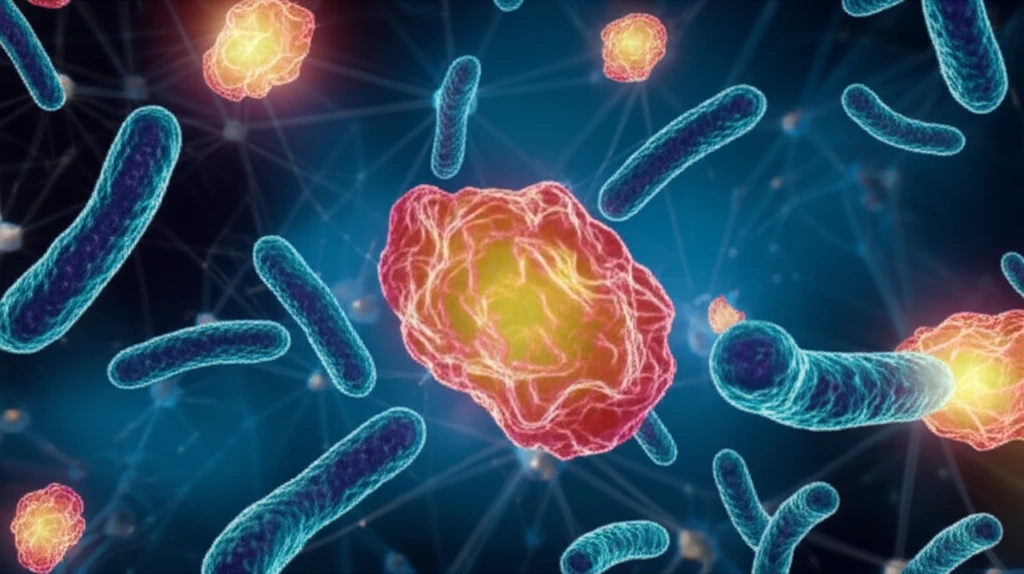 Illustration of the immune system with NLRP6 proteins defending against bacteria.