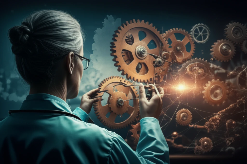 Doctor adjusting gears representing blood coagulation.