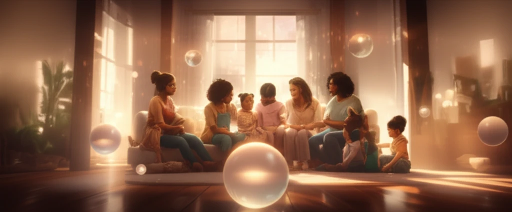 A surreal illustration of families supporting each other in anorexia recovery.