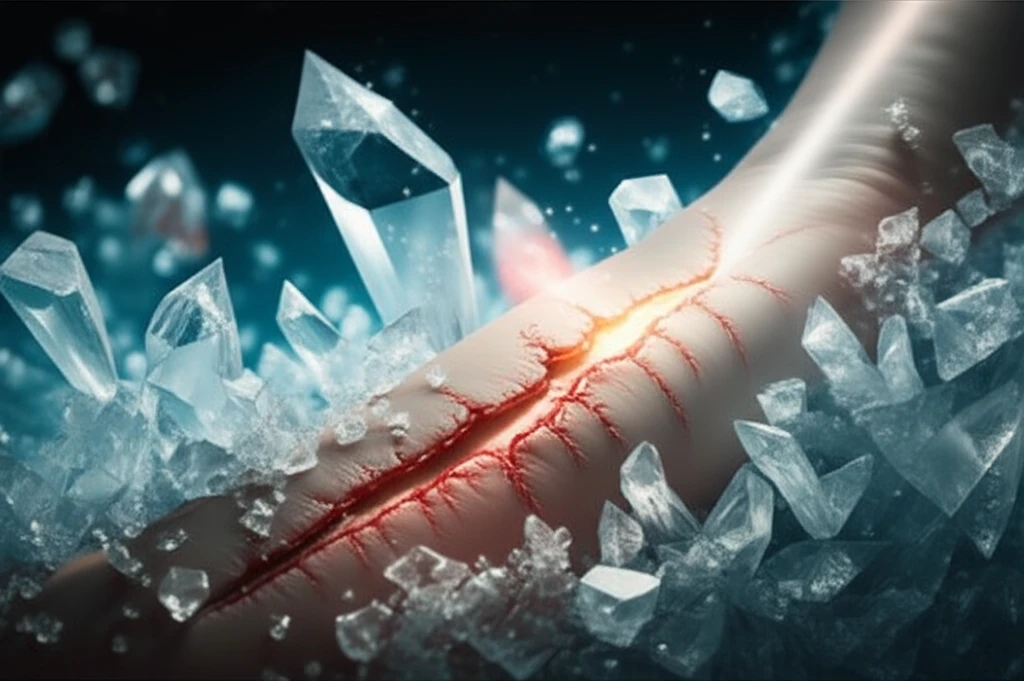 Surreal illustration of wound healing hampered by diabetes